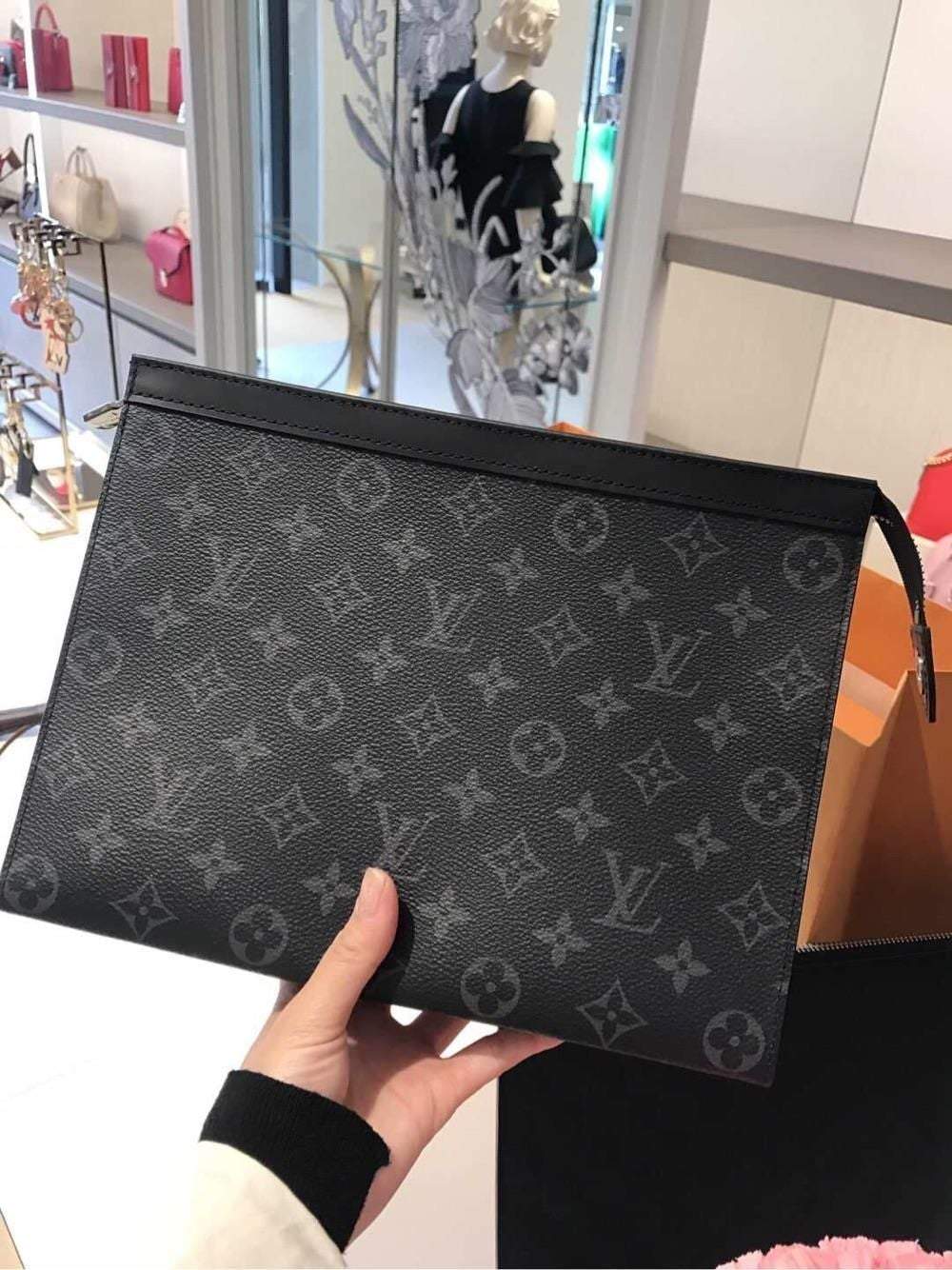 LV ルイヴィトンブラックオールドフラワーブラックチェッカーボードメンズハンドバッグ